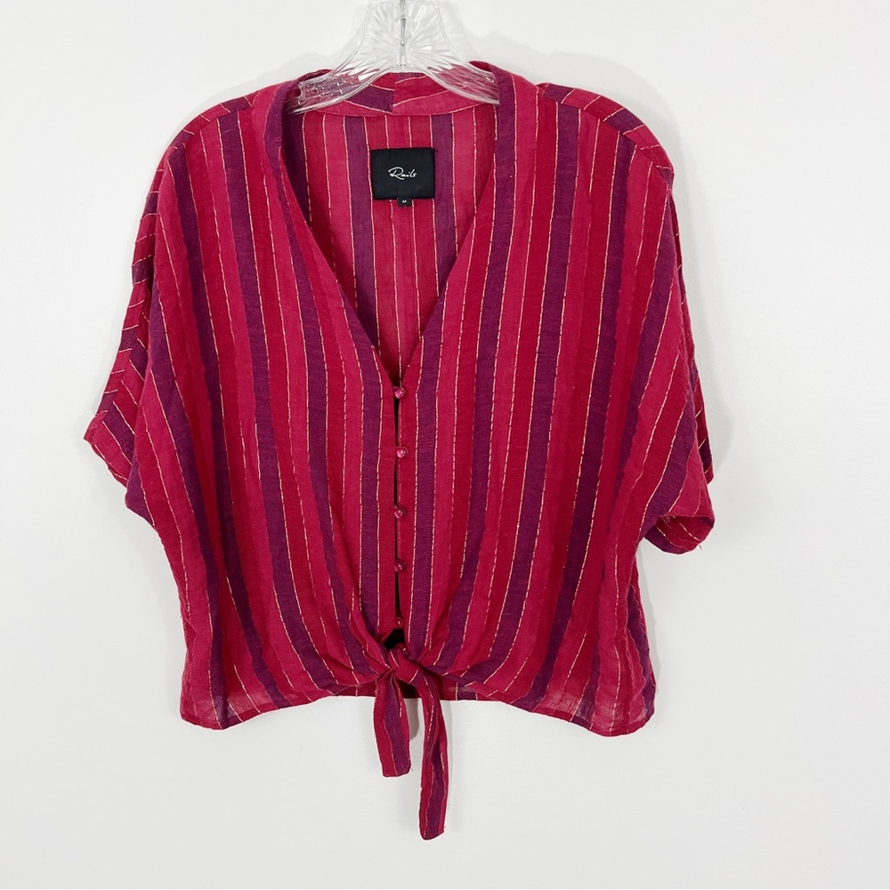 Rails Metallic Stripe Tie Front Buttondown Shirt Medium